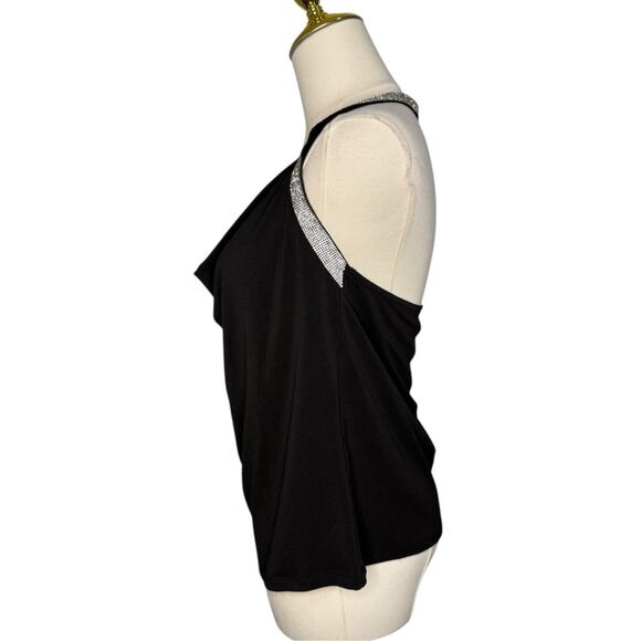 Cache Women’s Small Rhinestone Draped Halter Top Black Elegant Sexy Glam Y2K - Picture 4 of 7